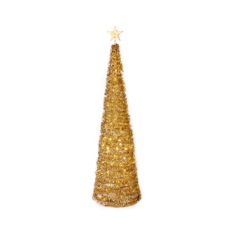 Golden Pop Up Christmas Tree Pre-Lit With 180 Warm White Lights 1.8m Tall
