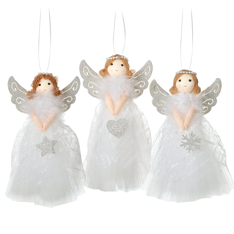Hanging angel Christmas decorations in white dresses, assorted – Heaven Sends