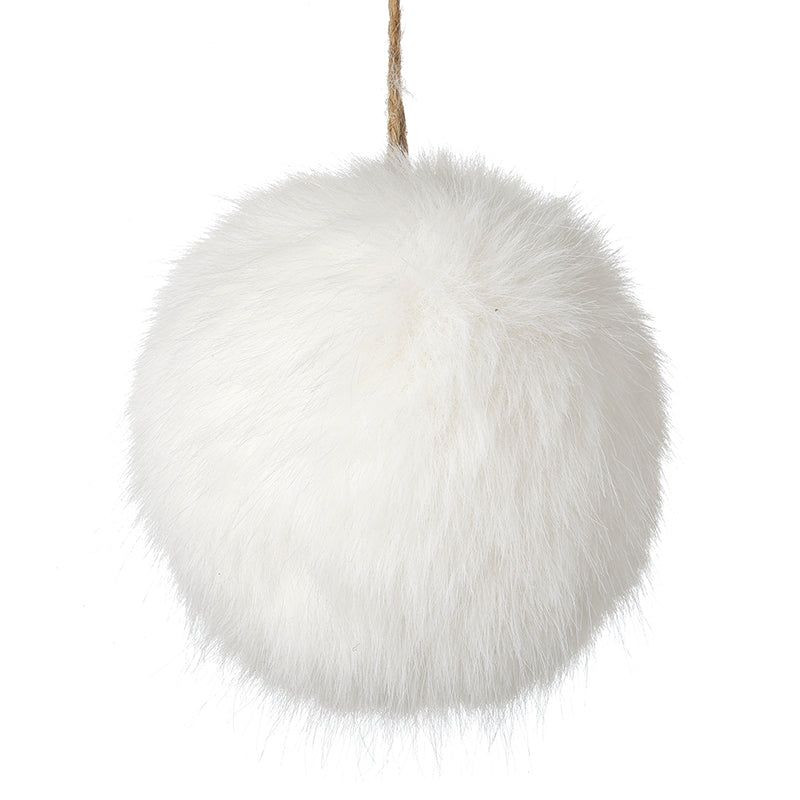 White faux fur pom pom hanging Christmas decoration – Heaven Sends