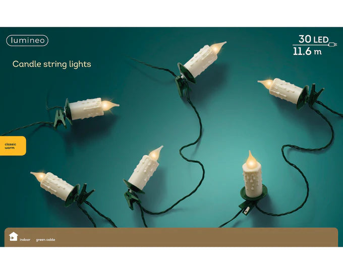 Lumineo 30 Jumbo Candle Lights Classic Warm 11.6m