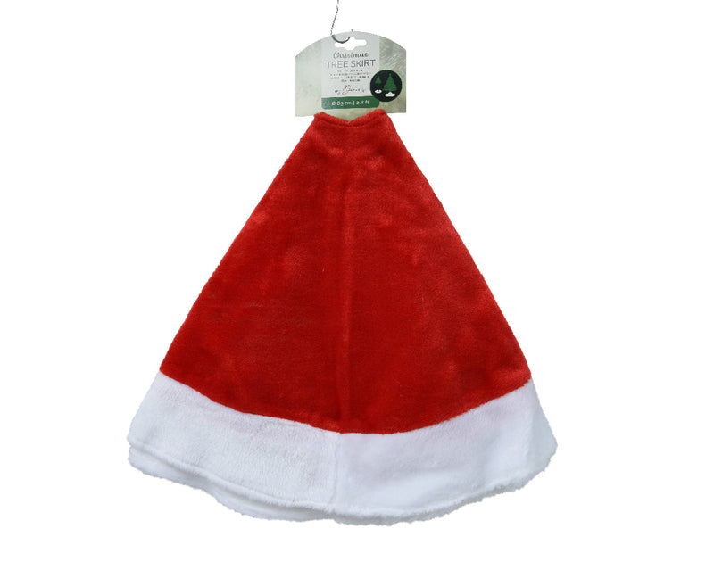 Christmas Tree Skirt Red with White Trim Faux Fur Polyester 85cm