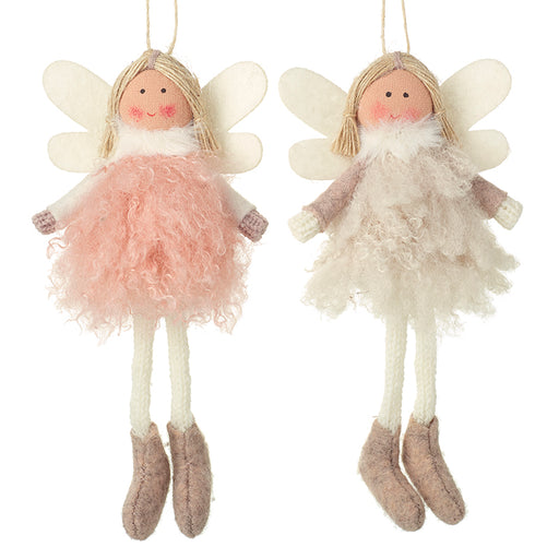 Pink and white fluffy Christmas fairy decorations, assorted – Heaven Sends