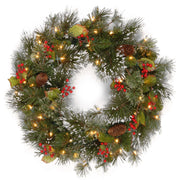 4 Foot Pre-Lit Wintry Pine artificial Christmas wreath