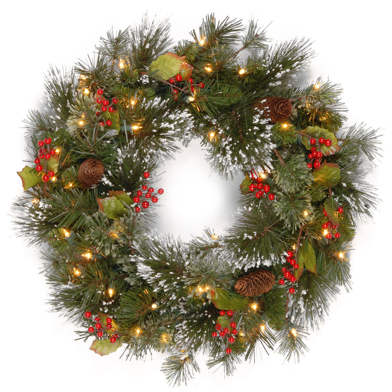 4 Foot Pre-Lit Wintry Pine artificial Christmas wreath