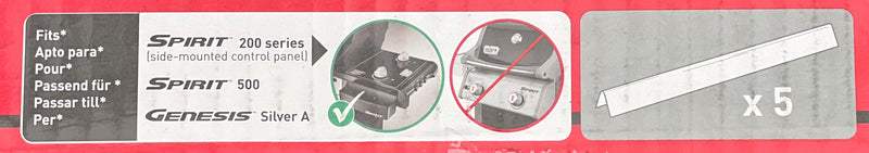 Weber Flavorizer Bars Porcelain Enamelled 5 Pack For Spirit 200/500 Series & Genesis Silver A (Controls on Side Table)