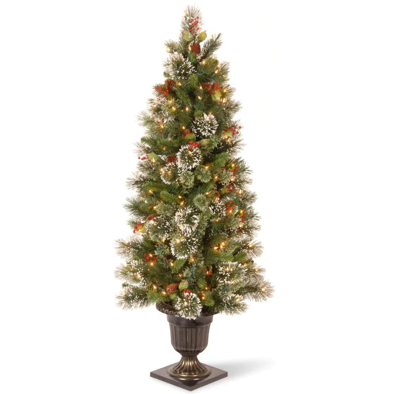 pre-lit Wintry Pine Christmas tree with frosted tips and 100 warm white LEDs alternate product view