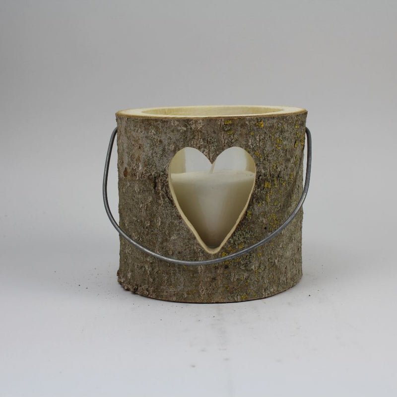 Wooden North Pole Lantern With Candle With Heart Design 13cm