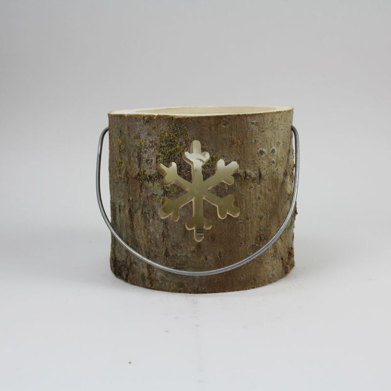 Wooden North Pole Lantern With Candle With Snowflake Design 13cm