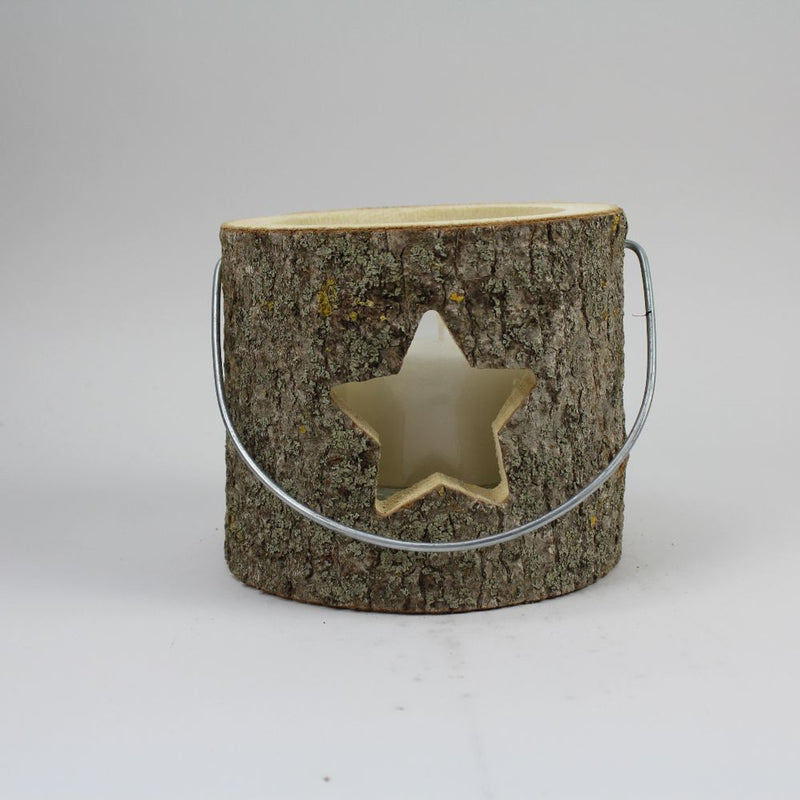 Wooden North Pole Lantern With Candle With Star Design 13cm