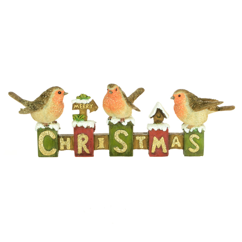 Christmas Woodland Robins on Christmas Sign 8cm