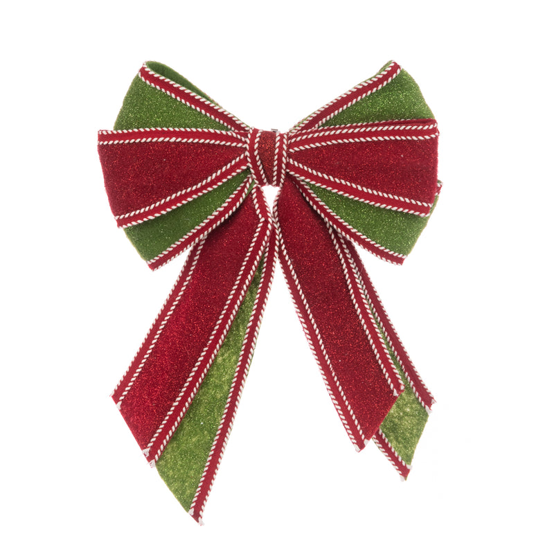Christmas Bow Tartan Red, Green & White With Glitter & Clip 40cm