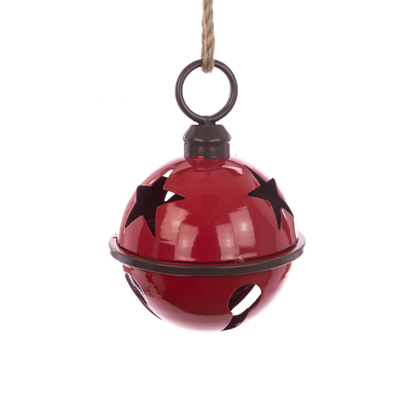Christmas Hanging Decoration Metal Bell With Star 25cm Red