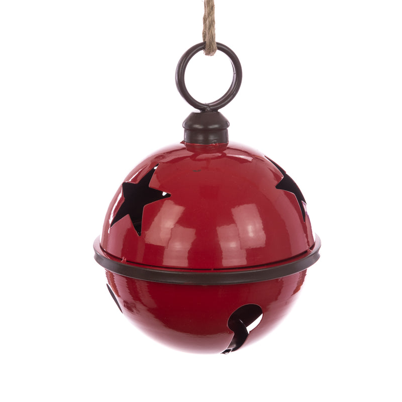 Christmas Hanging Decoration Metal Bell With Star 29cm Red