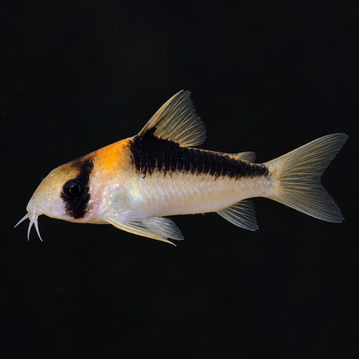 Adolfo's Corydoras (Corydoras adolfoi); edited illustrative image, dark background