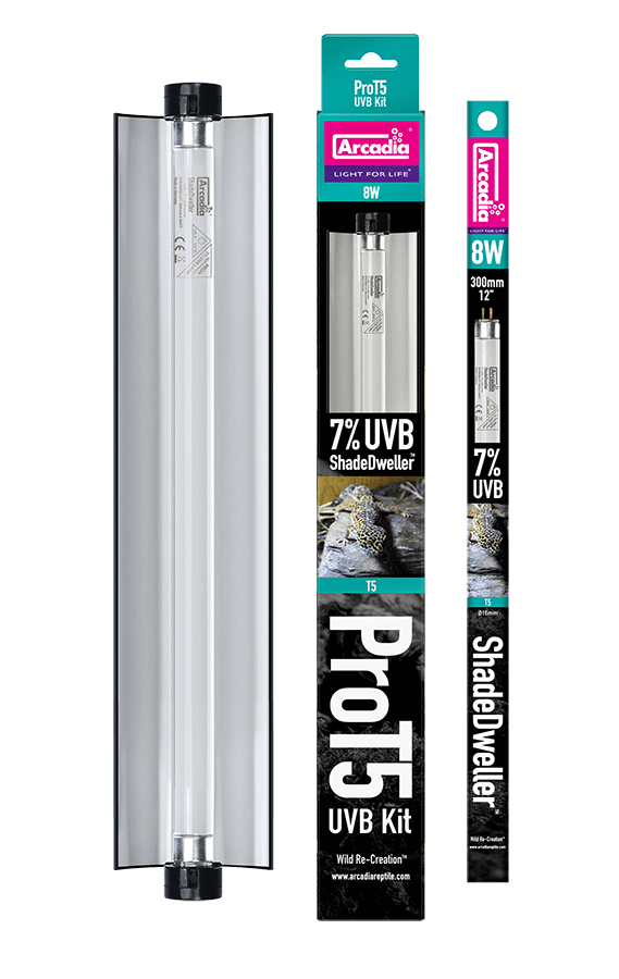 Arcadia Pro T5 UVB Kit, ShadeDweller 7% UV-B 8 Watts — official product information