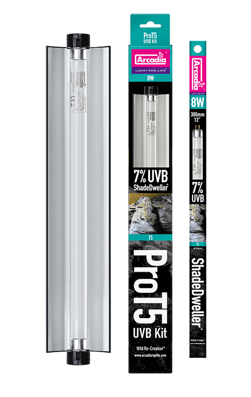 Arcadia Pro T5 UVB Kit, ShadeDweller 7% UV-B 8 Watts — official product information