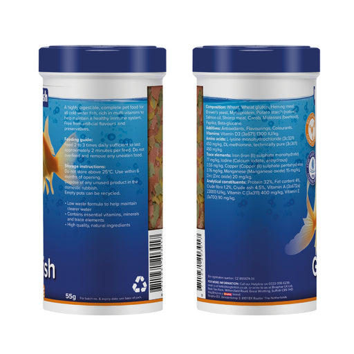 King British Goldfish Flake Food 55g – label view