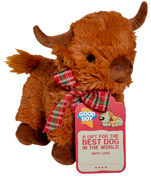 Good Boy Highland Cow Dog Toy with Tartan Bow