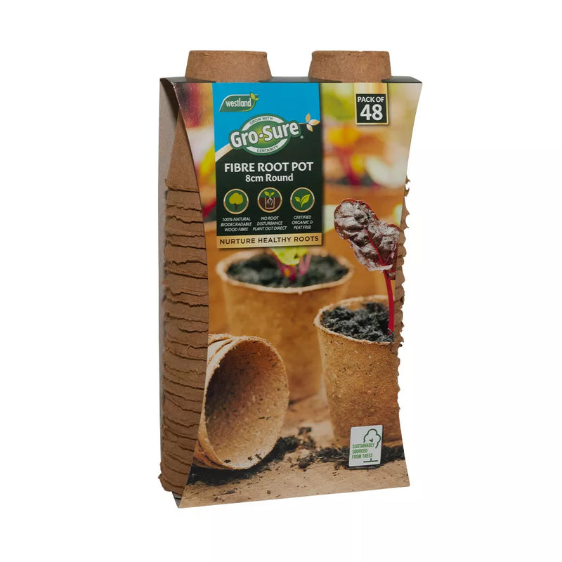 Gro-Sure Fibre Pots Round 8cm 48pk