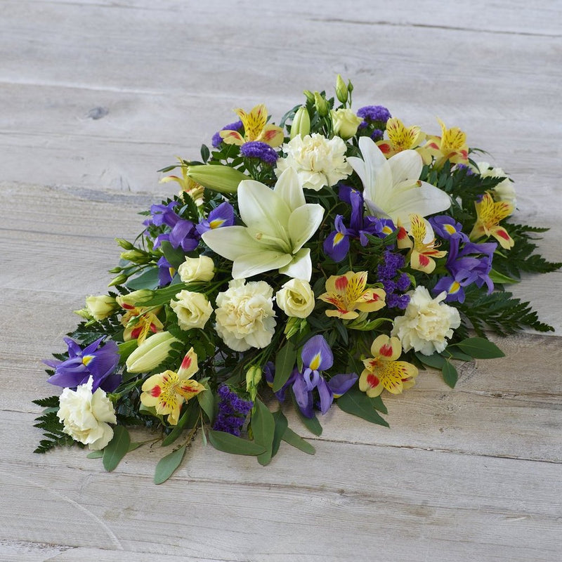 Lemon and Blue Spray Extra Large funeral flowers – Newlands Flower Boutique