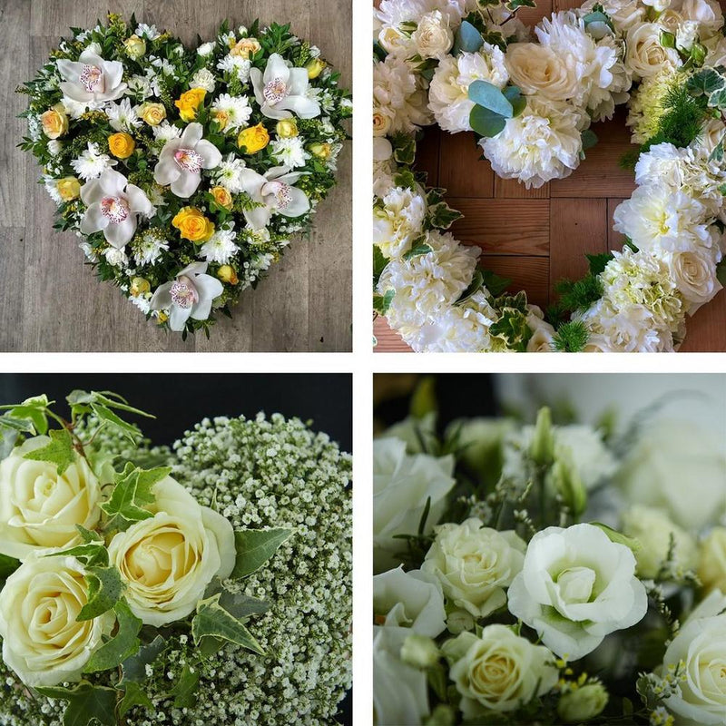 Funeral heart tribute in neutral flowers — large