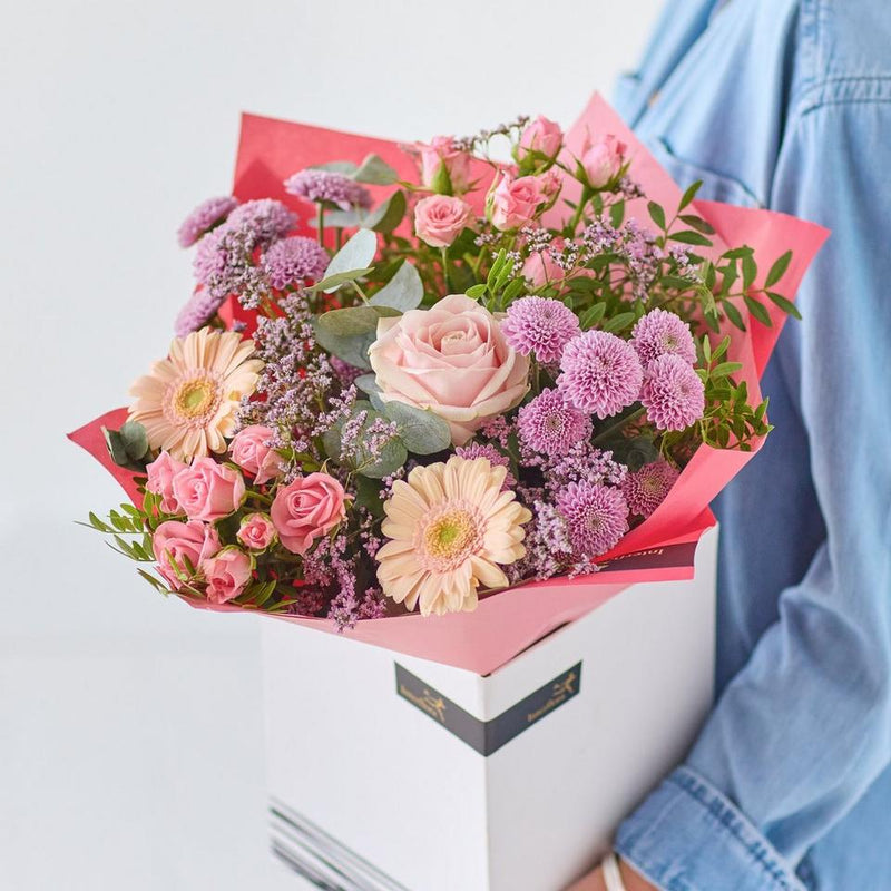The No Lilies All Love – pink and peach lily-free bouquet