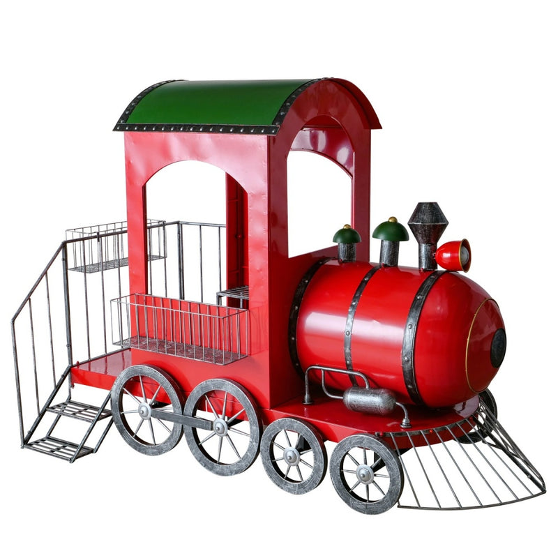 Christmas Train Iron Powder Coated Red (L 225 x W 165 x H 165cm)