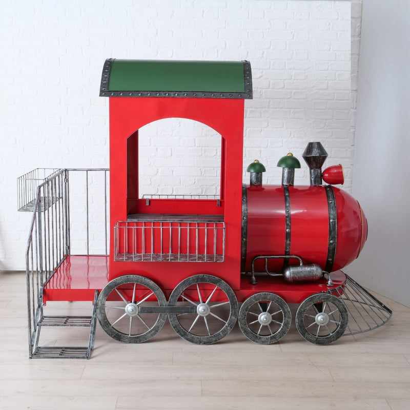 Christmas Train Iron Powder Coated Red (L 225 x W 165 x H 165cm)