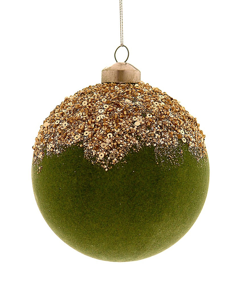 Vetur Green and Gold Sequin Glass Bauble 12cm