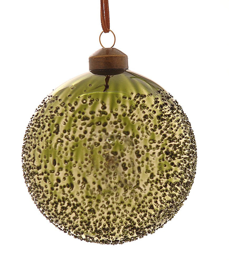 Vetur Green Glitter Glass Christmas Bauble 8cm