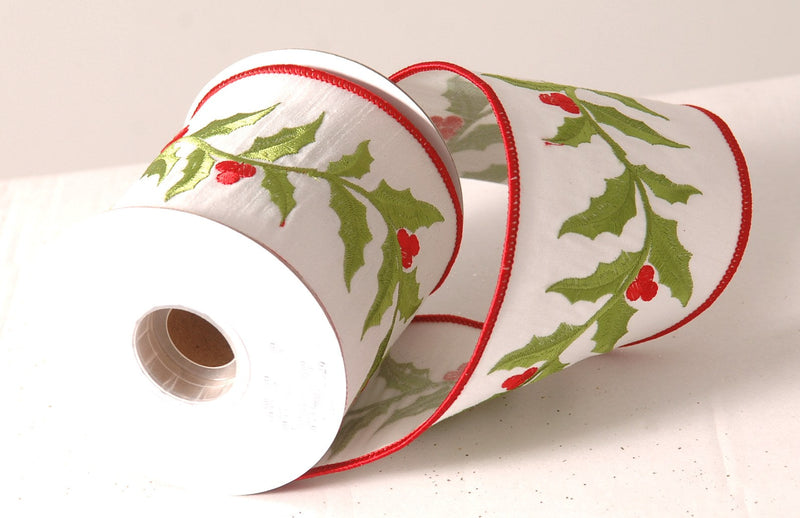 Vetur Ivory Christmas Ribbon with Mistletoe 6m