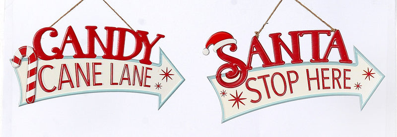 Vetur Candy Cane and Santa's Stop Christmas Wall Signs 38cm