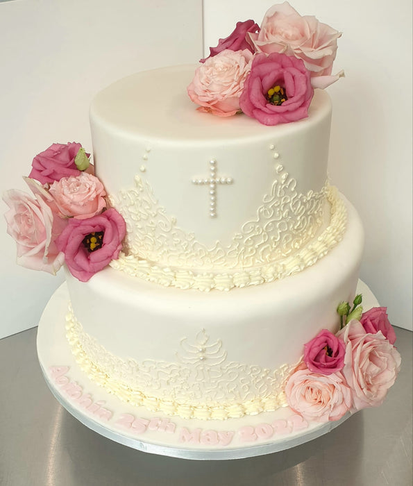 Two Tier Communion Cake On a 12 Inch Base