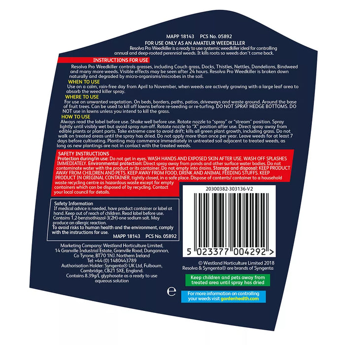 Westland Resolva Pro Xtra Tough Weedkiller Ready-To-Use 3L