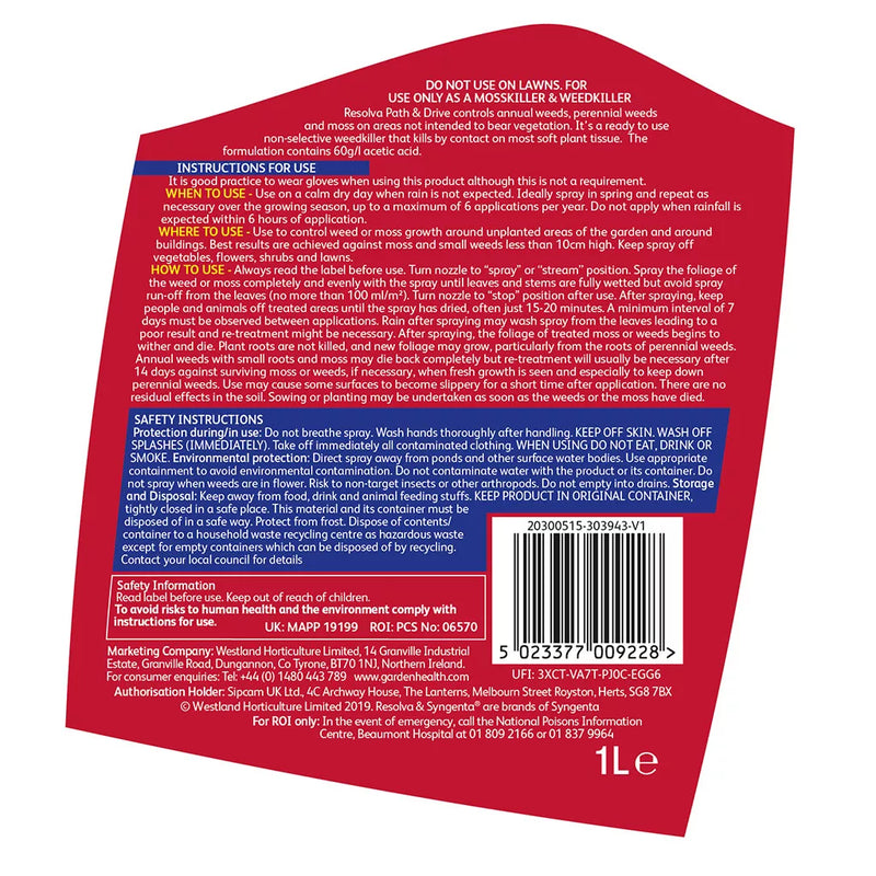 Westland Resolva Path & Drive Weedkiller Ready to Use 1L