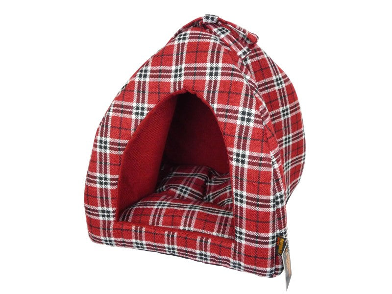 Cat Igloo Illusion Red Tartan 35cm