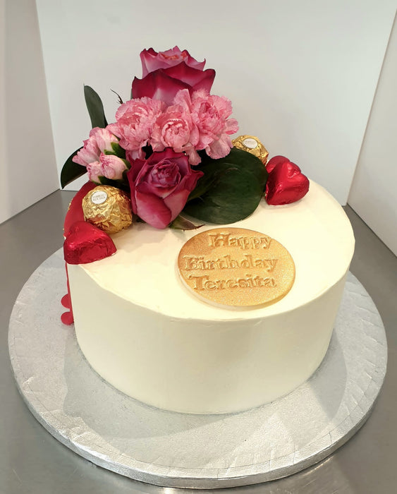 Bespoke Cake Topped With Flowers & Chocolates