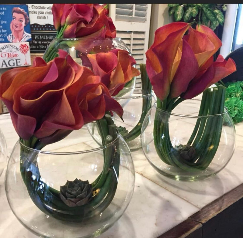 Fish Bowl with Calla Lilys finished with Succulents