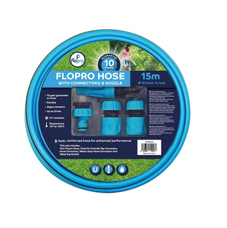 Flopro Garden Hose 15m with Connector & Nozzle