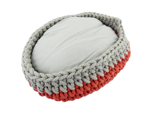 Mega Knitted Cat Basket Grey and Red
