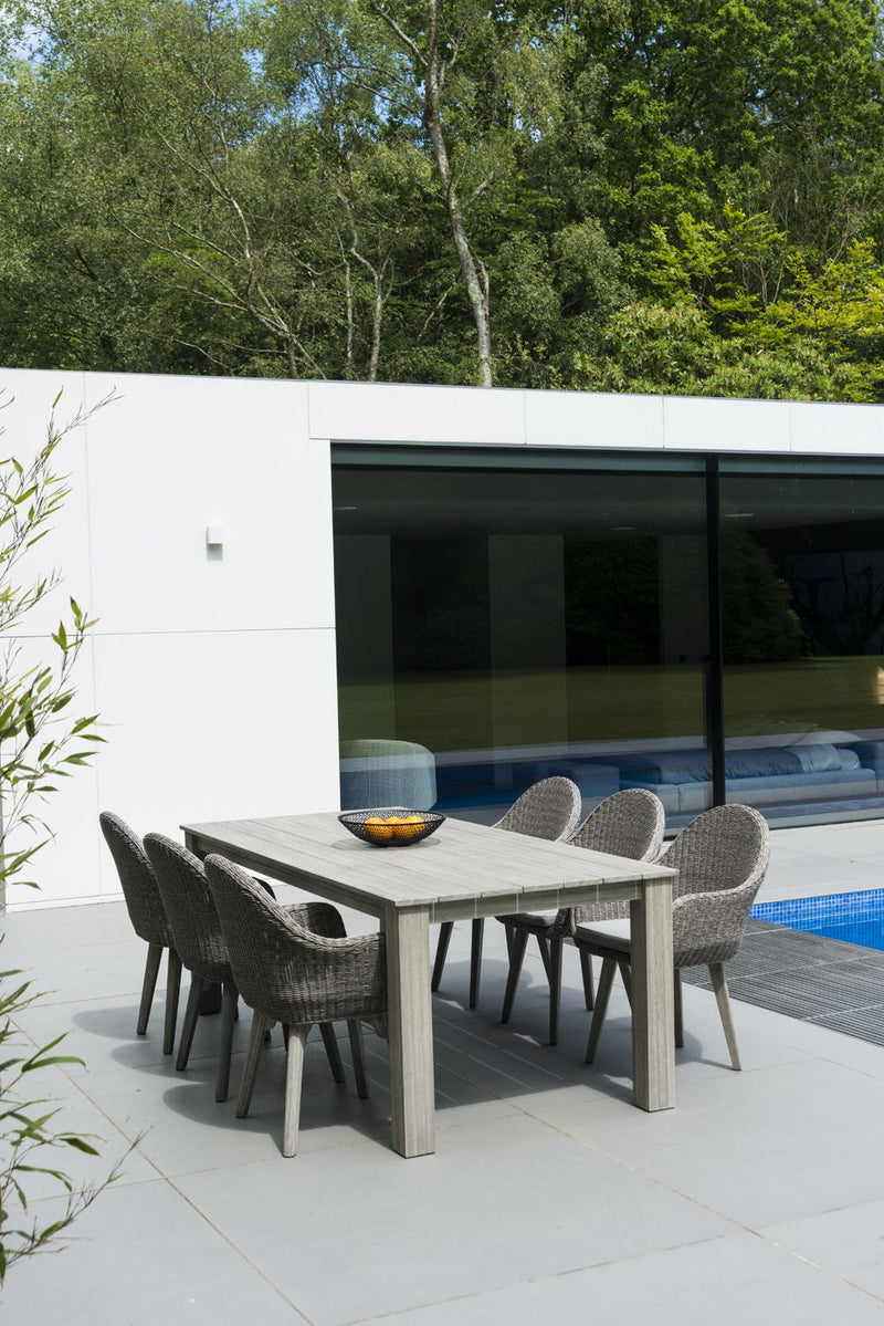 Old England Grey Painted Table With 6 Woven Bucket Chairs