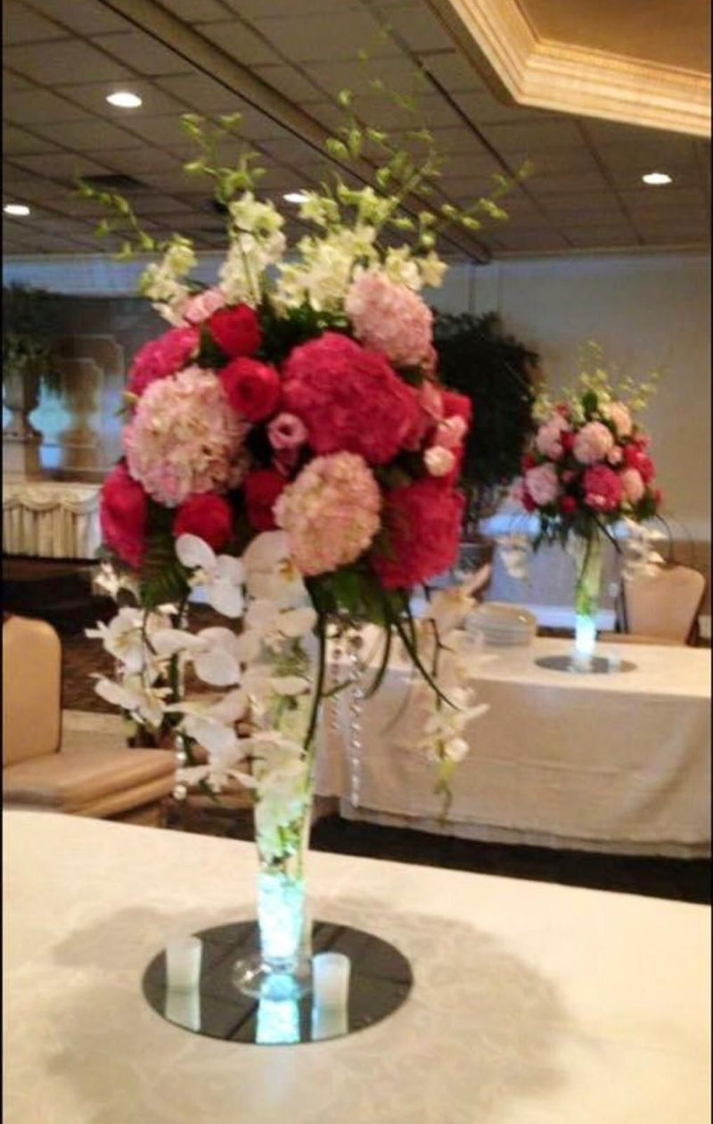 Orchids Roses Hydrangea and Hanging Crystals on Vase