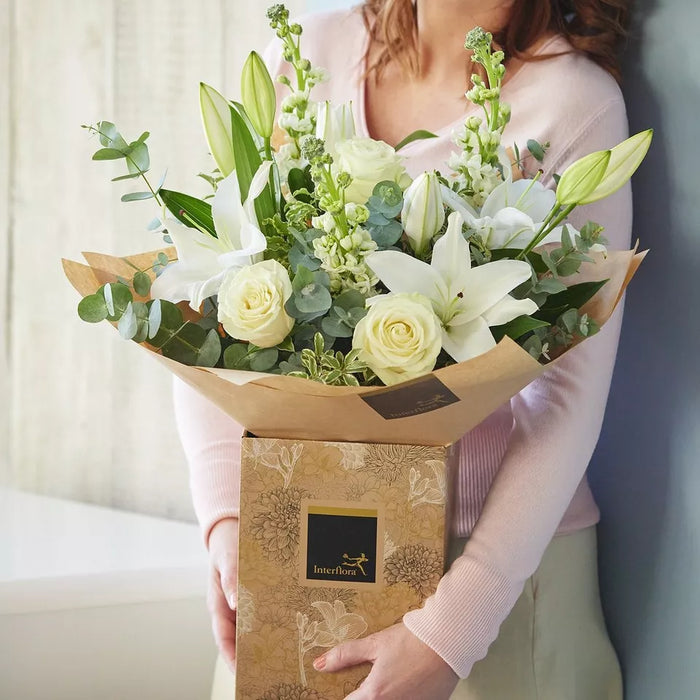 White Rose and Lily Bouquet - sympathy flowers