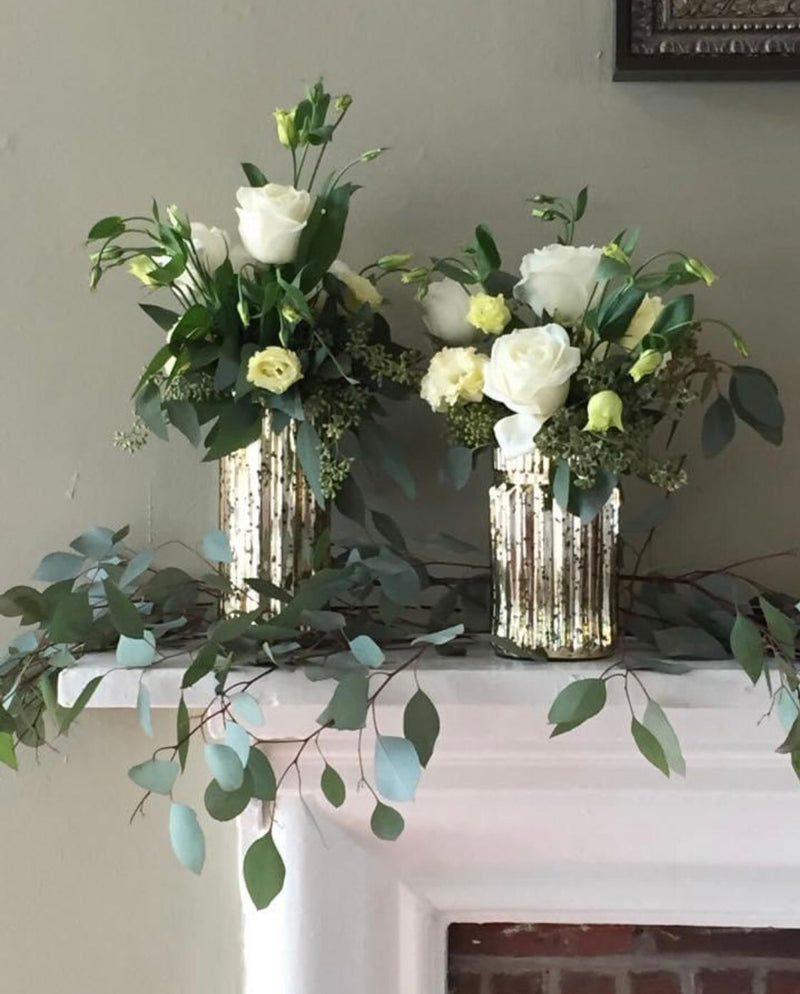 Simple Bud Vase Arrangements with Eucalyptus