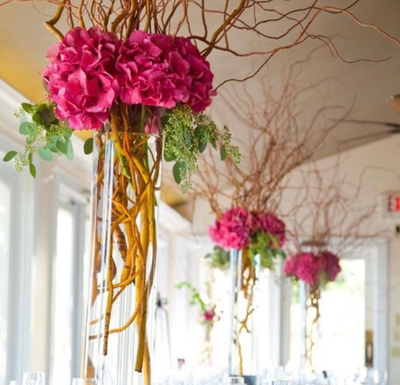 Tall Vase of Curly Willow With Hydrangea and greens