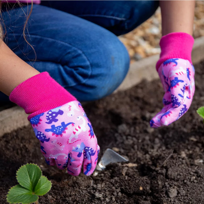 Kent & Stowe Pink Dinosaur Kids Gardening Gloves