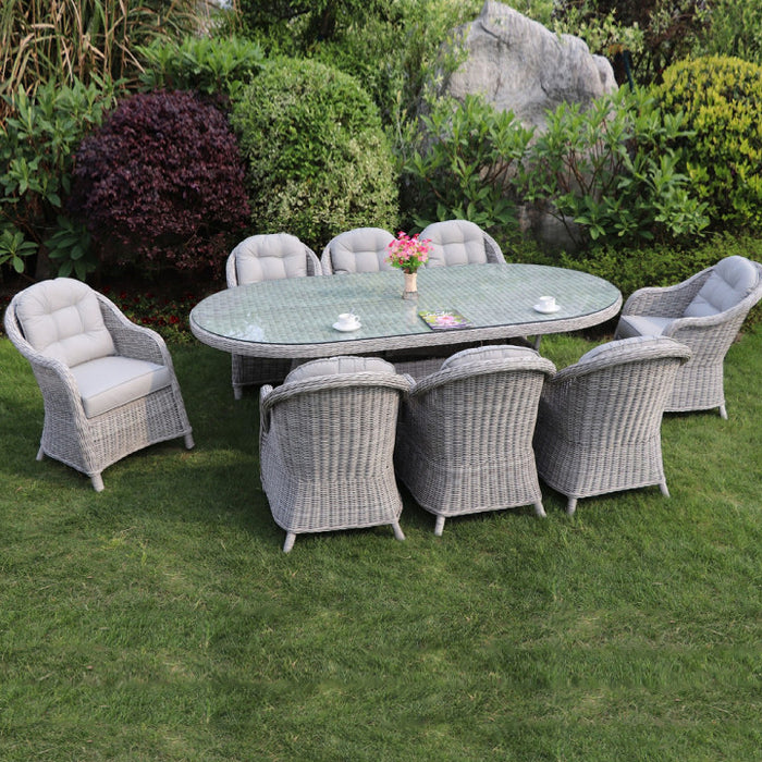 Sepino - 8 Seater Set with Oval Table & Lazy Susan (Light Grey)