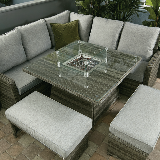 Boston - Casual Dining Set with Square Table & Firepit Dark Grey