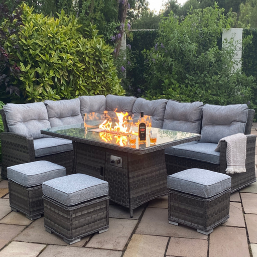 Boston - Casual Dining Set with Firepit Dark Grey