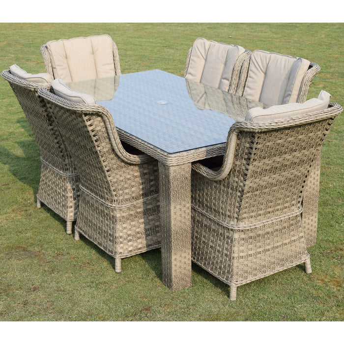 Hampton - 6 Seat Set with Rectangle Table Sand Colour Cushions